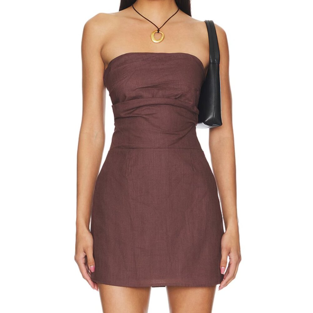 NEW SNDYS Romi Linen Dress Chocolate Brown Linen Cotton Tube Mini Strapless